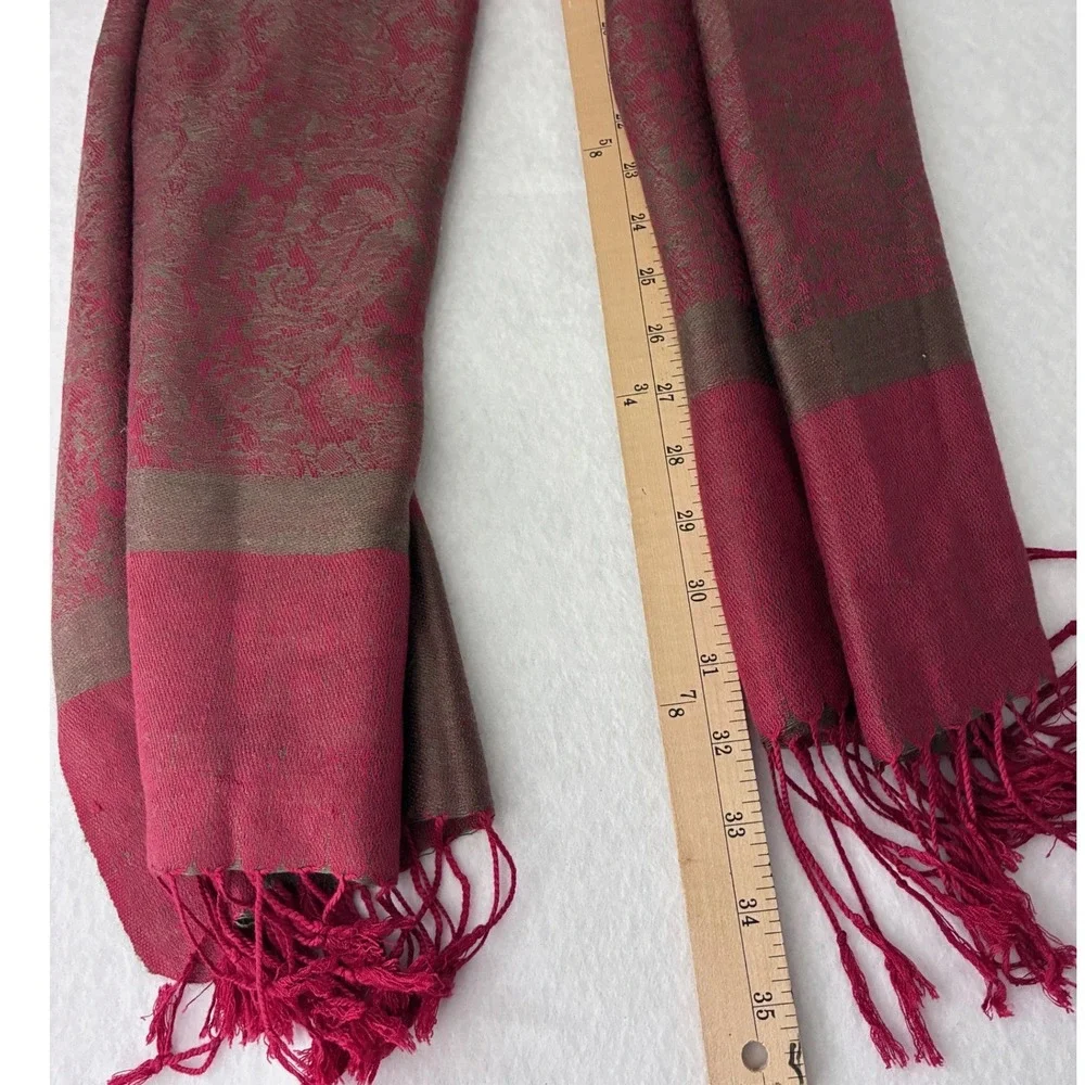 Italian Renaissance Jewel Tones Pashmina Scarf Shawl Fringe Trim Burgundy Brown